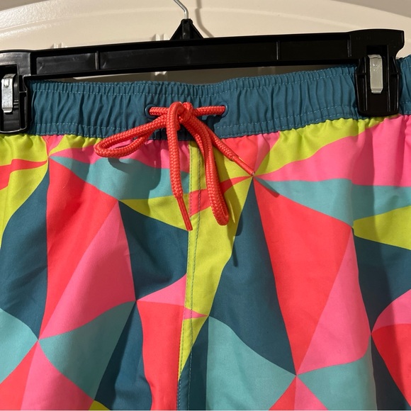 Mad Engine Swim Trunks M Patterned Mesh Lined Elastic Waist Colorful Geometric M - Picture 2 of 6